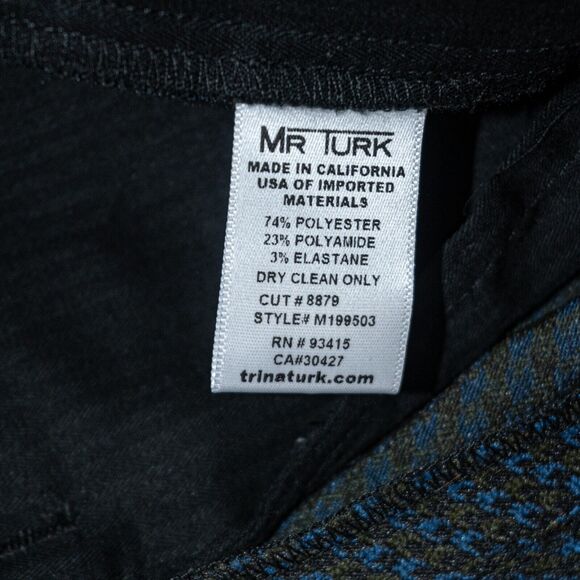 MR TURK Men's Blue Houndstooth Trouser Dress Pants flat front Size 32 - Picture 9 of 10